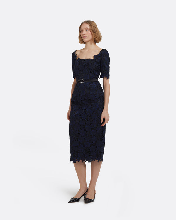 Safiyaa Lacey Top In Black & Navy With Gunmetal Embellishment