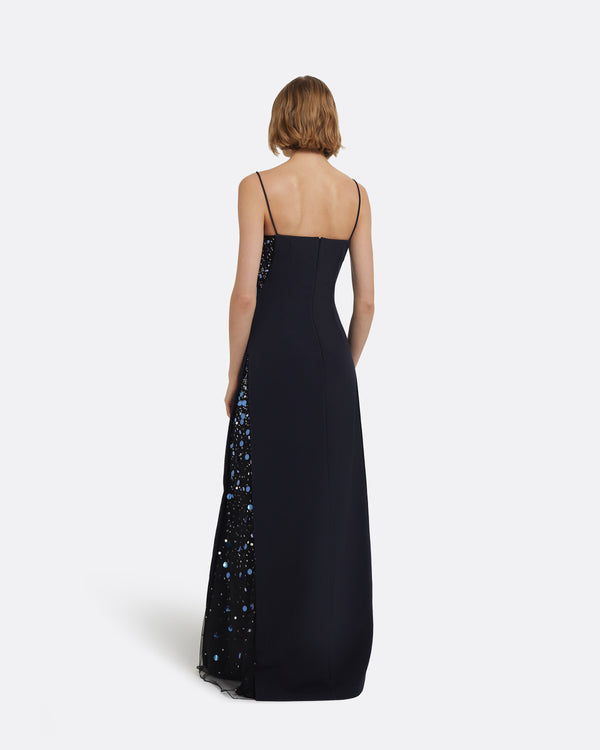 Safiyaa Leah Long Dress In Midnight Navy With Multi-Blues Embellishments