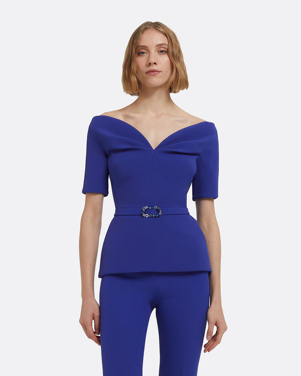 safiyaa Lyddie Tops in Skiathos Blue with Multi-Blues Belt