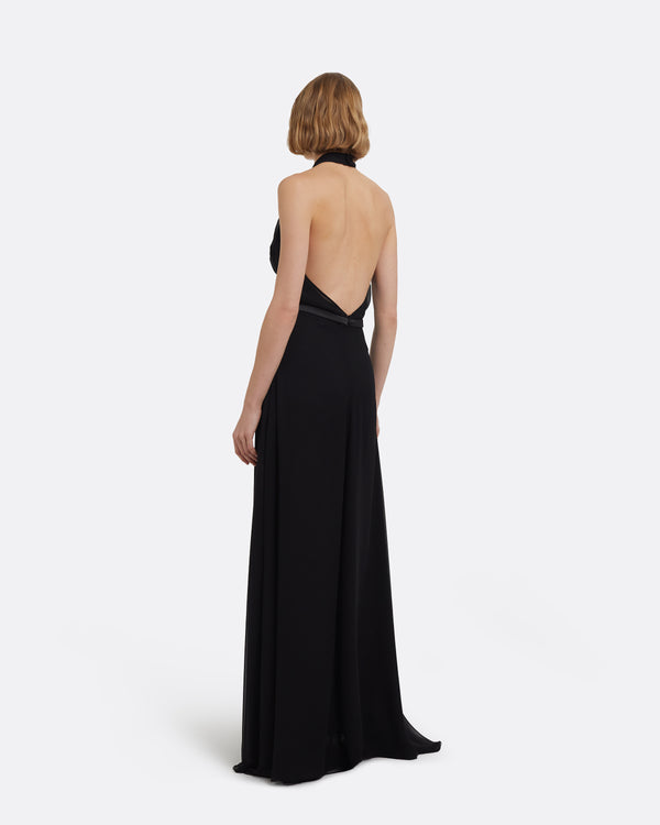 Safiyaa Morgana Long Dress In Black With Embellished Belt
