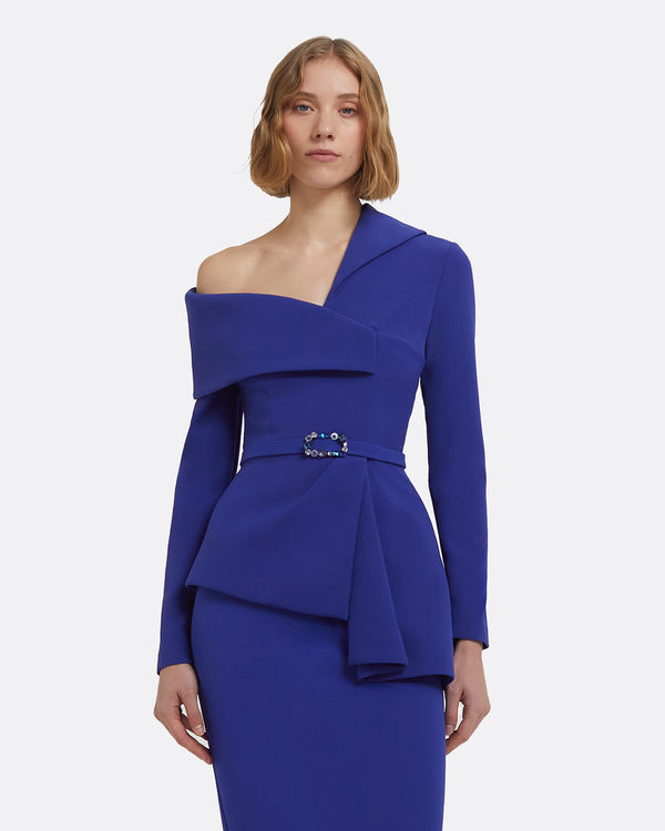 safiyaa Odessa Tops in Skiathos Blue with Multi-Blues Belt