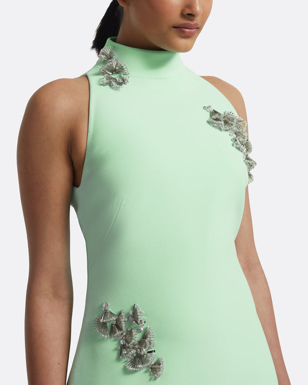 Safiyaa Priscilla Long Dress In Brook Green With Silver