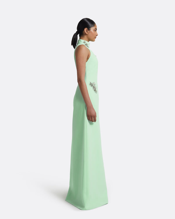 Safiyaa Priscilla Long Dress In Brook Green With Silver