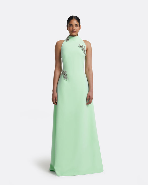 safiyaa Priscilla Long Dress in Brook Green with Silver