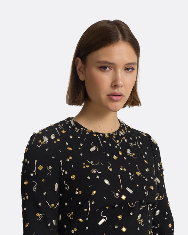 Safiyaa Rena Black & Celestial Scatter Embroidery Short Dress