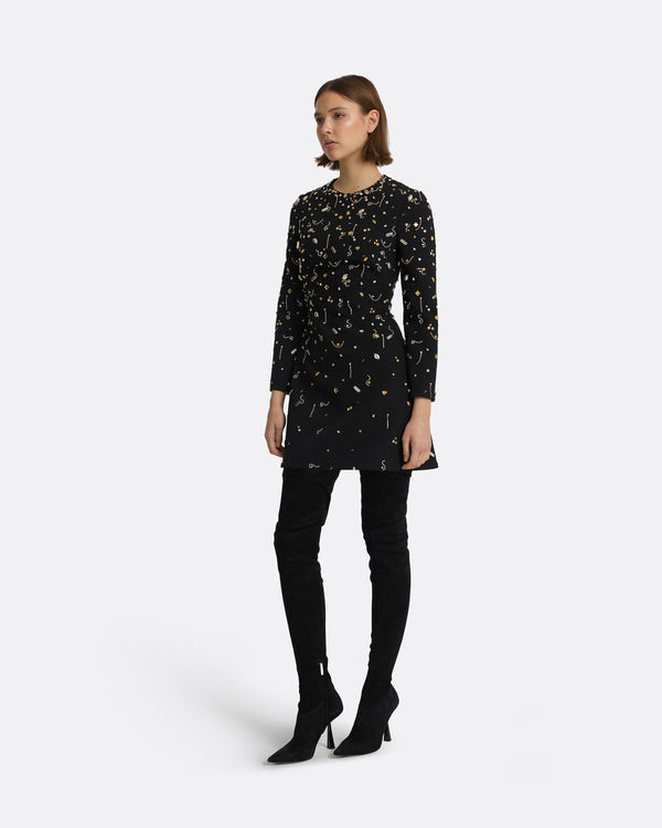 Safiyaa Rena Black & Celestial Scatter Embroidery Short Dress