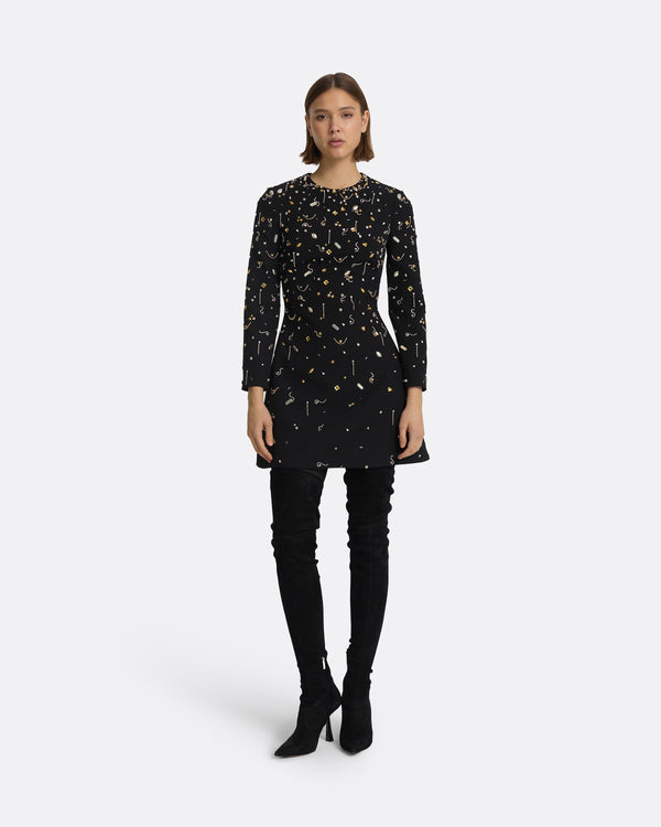 safiyaa Rena Black & Celestial Scatter Embroidery Short Dress