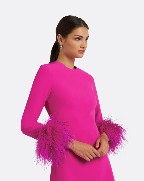 Safiyaa Rena Wild Strawberry Feather-Trimmed Short Dress