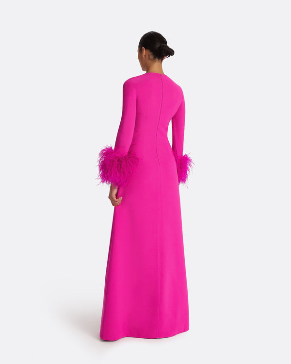 Safiyaa Renalla Wild Strawberry Feather-Trimmed Long Dress