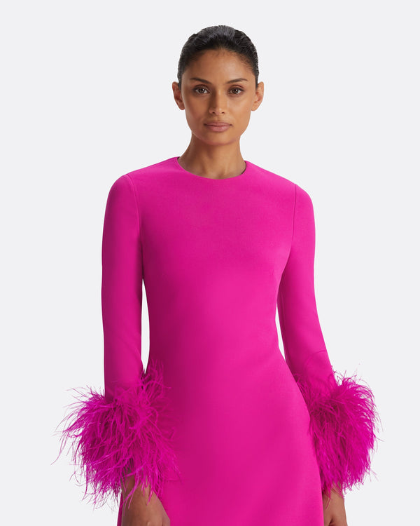 Safiyaa Renalla Wild Strawberry Feather-Trimmed Long Dress