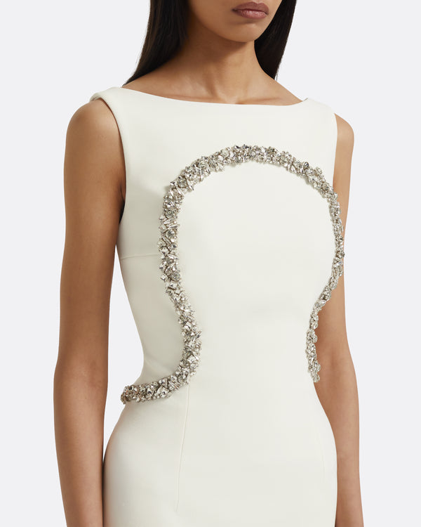 Safiyaa Riley Long Dress In Ivory With Crystal Embellishment