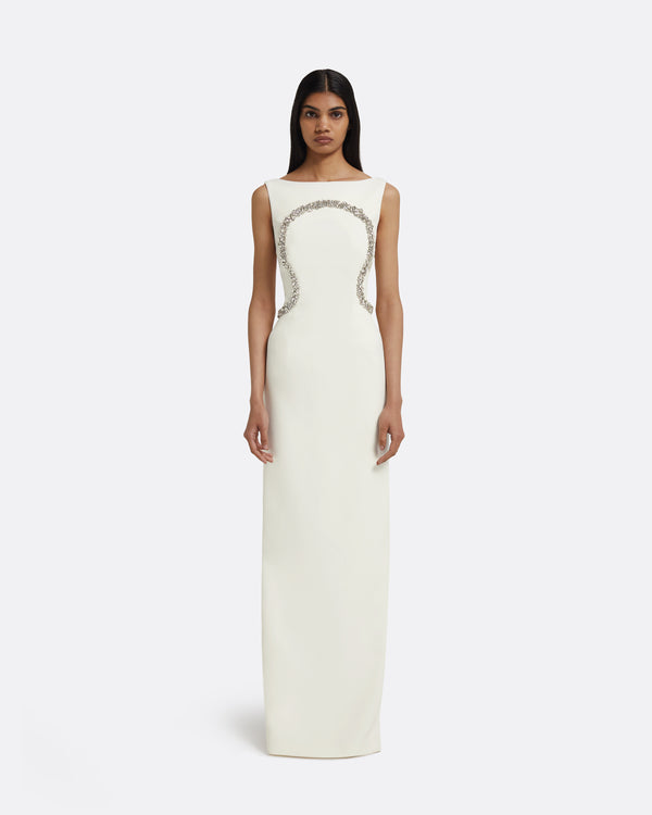 safiyaa Riley Long Dress in Ivory with Crystal Embellishment