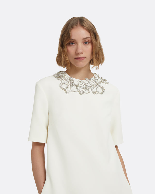 Safiyaa Ripley Short Dress In Ivory With Crystal Embellishments