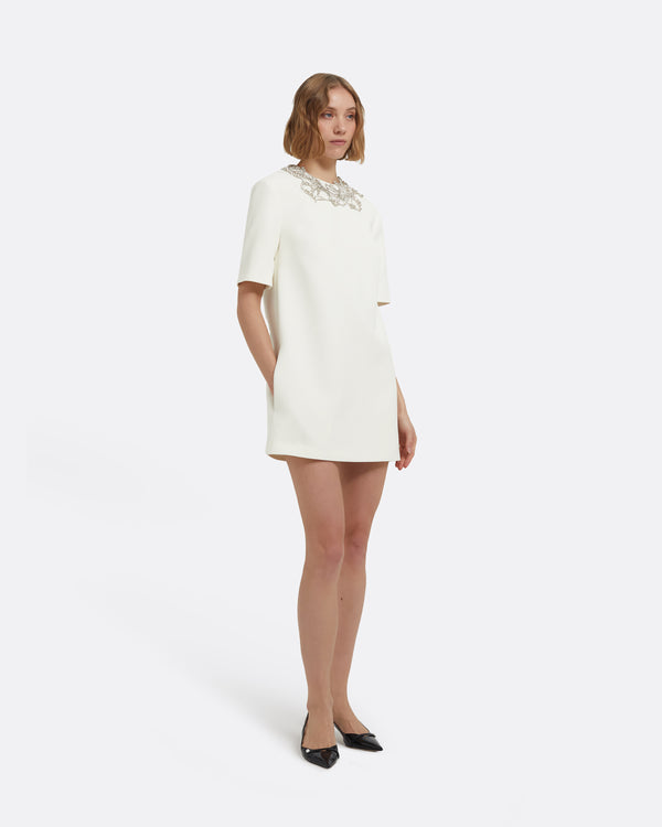Safiyaa Ripley Short Dress In Ivory With Crystal Embellishments