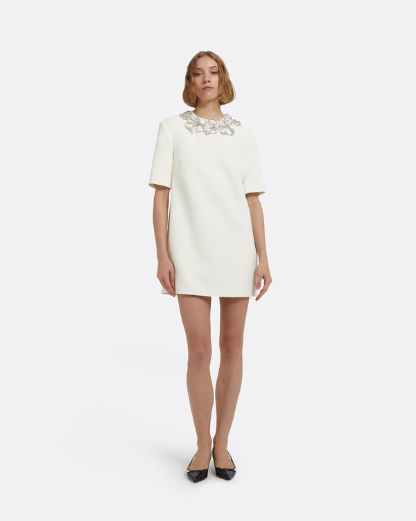 safiyaa Ripley Short Dress in Ivory with Crystal Embellishments