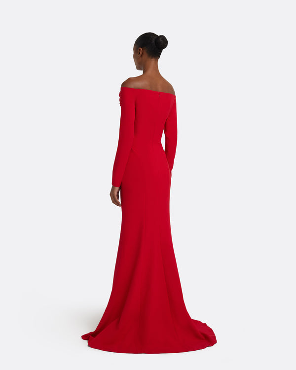 Safiyaa Rory Long Dress In Crimson With Crimson Appliqué
