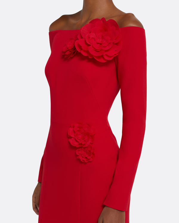 Safiyaa Rory Long Dress In Crimson With Crimson Appliqué