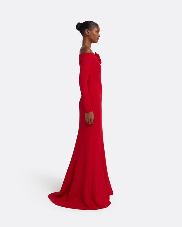 Safiyaa Rory Long Dress In Crimson With Crimson Appliqué