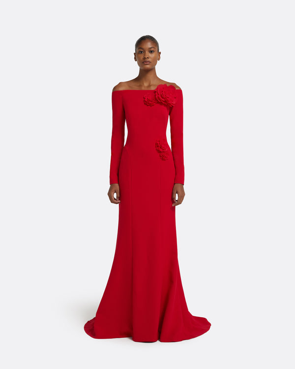 safiyaa Rory Long Dress in Crimson with Crimson Appliqué