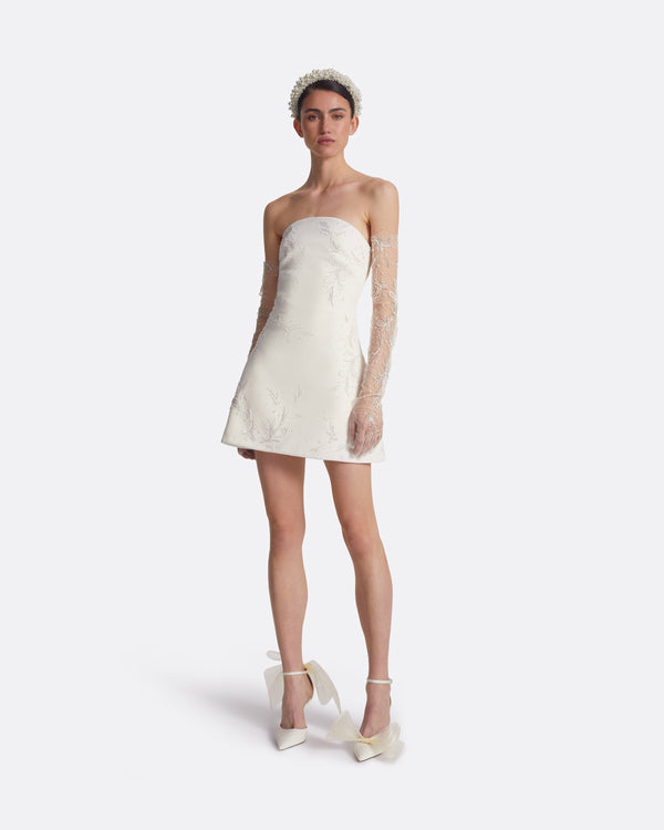 Safiyaa Rowan Ivory And Fern Embroidery Short Dress