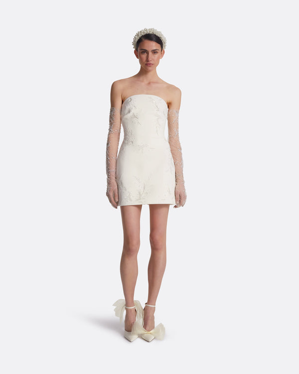 safiyaa Rowan Ivory and Fern Embroidery Short Dress