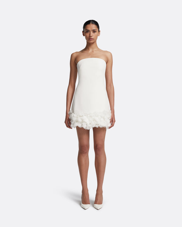 safiyaa Rowan Short Dress in Ivory with Ivory Appliqué