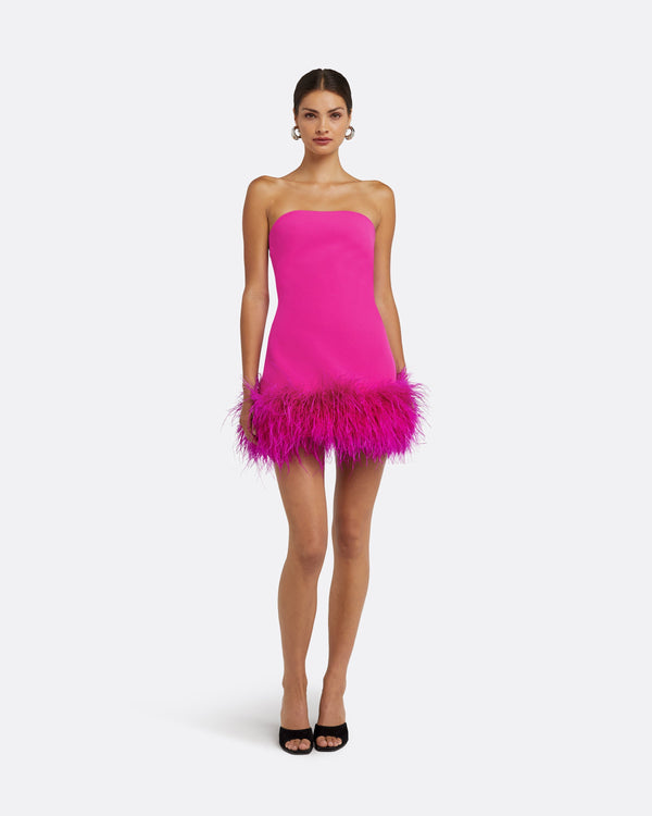 safiyaa Rowan Wild Strawberry Feather-Trimmed Short Dress