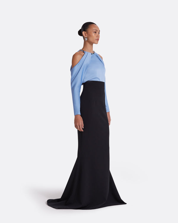 Safiyaa Aksha Carolina Blue & Black Long Dress