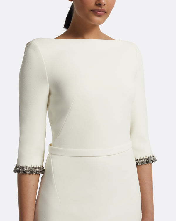 Safiyaa Amaris Long Dress In Ivory With Gunmetal