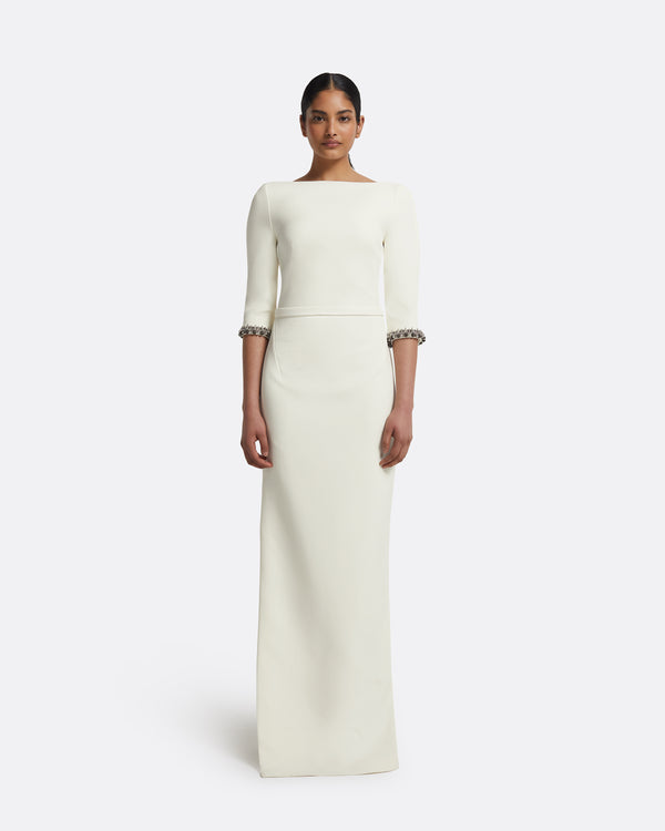 safiyaa Amaris Long Dress in Ivory with Gunmetal