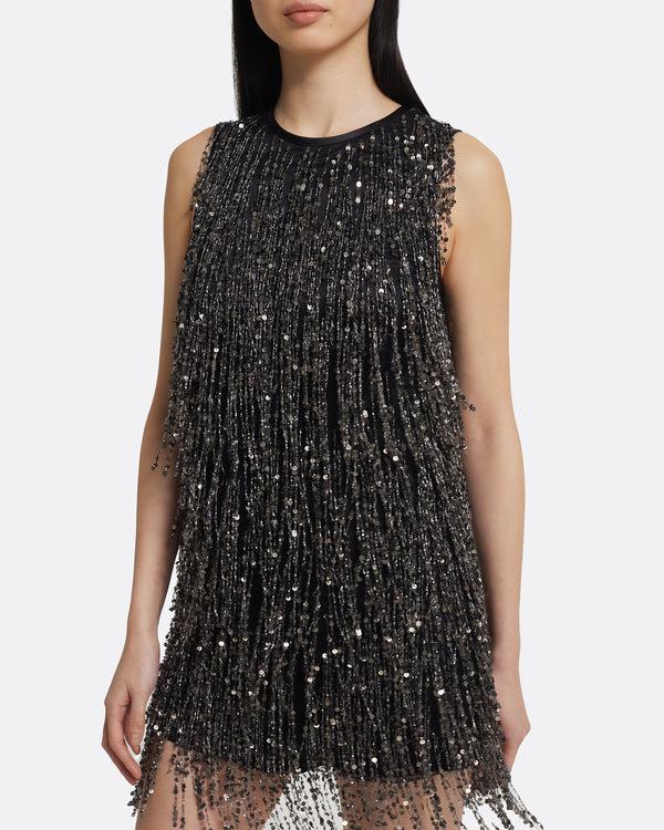 Safiyaa Amya Short Dress In Black With Gunmetal