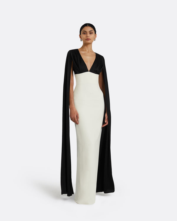 safiyaa Angelina Ivory & Black Long Dress