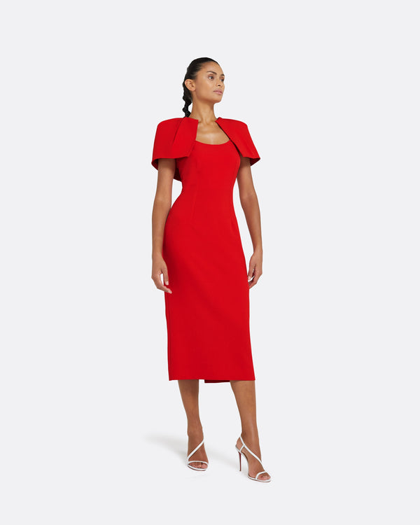 Safiyaa Blossom Midi Dress In Cherry Red