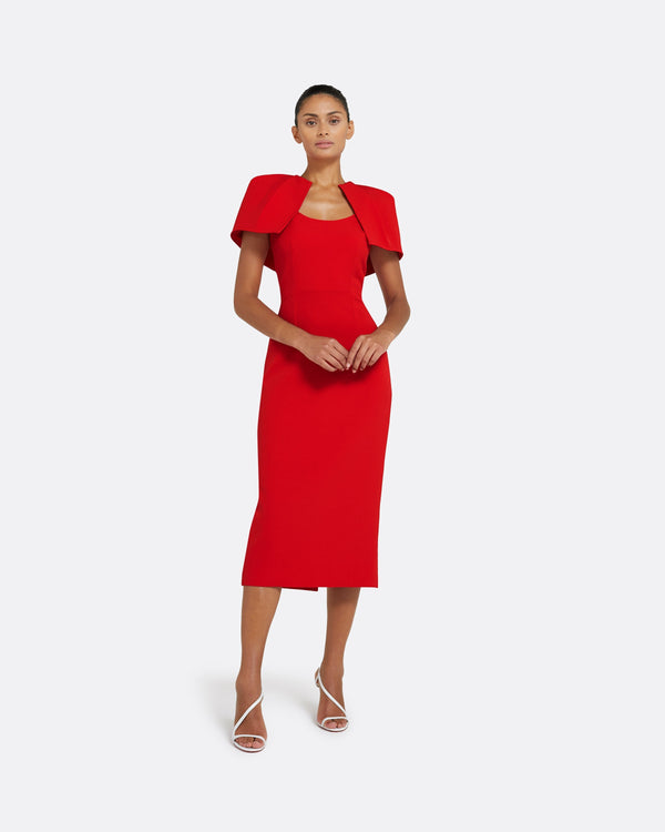 safiyaa Blossom Midi Dress in Cherry Red