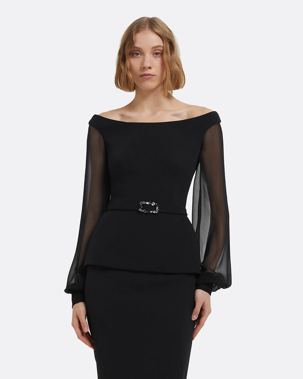 safiyaa Breena Top in Black with Embellished Belt