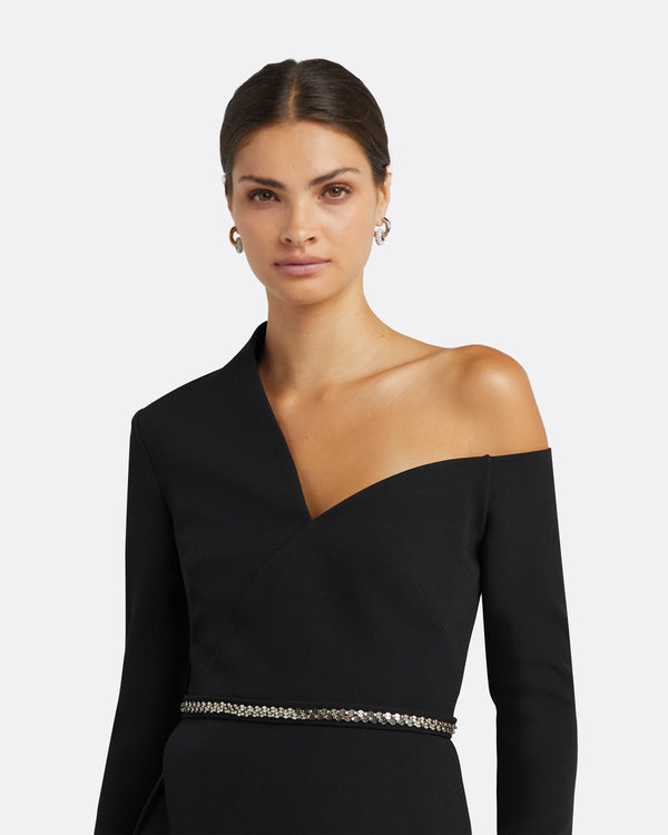 Safiyaa Brielle Black Top With Embroidered Belt