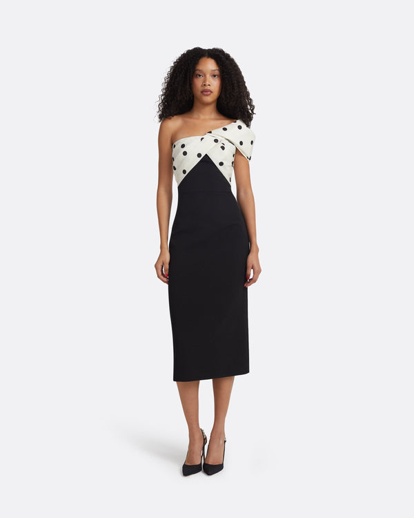 safiyaa Bushra Black & Egret/ Black Midi Dress