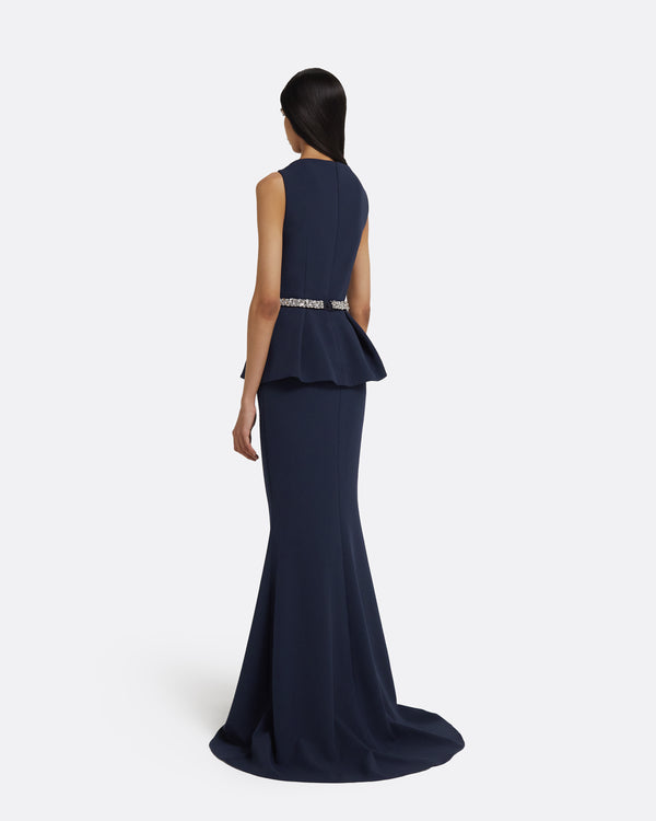 Safiyaa Carter Long Dress In Maritime With Crystal