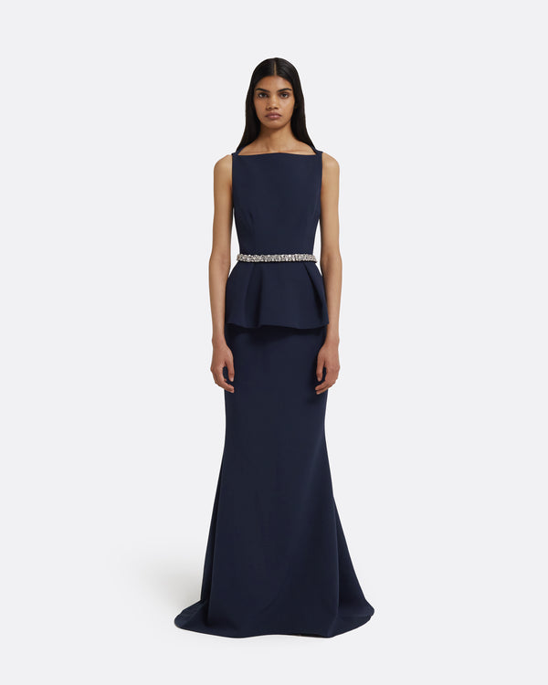 safiyaa Carter Long Dress in Maritime with Crystal