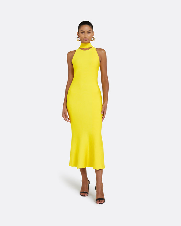 safiyaa Chasca Canary Knit Midi Dress