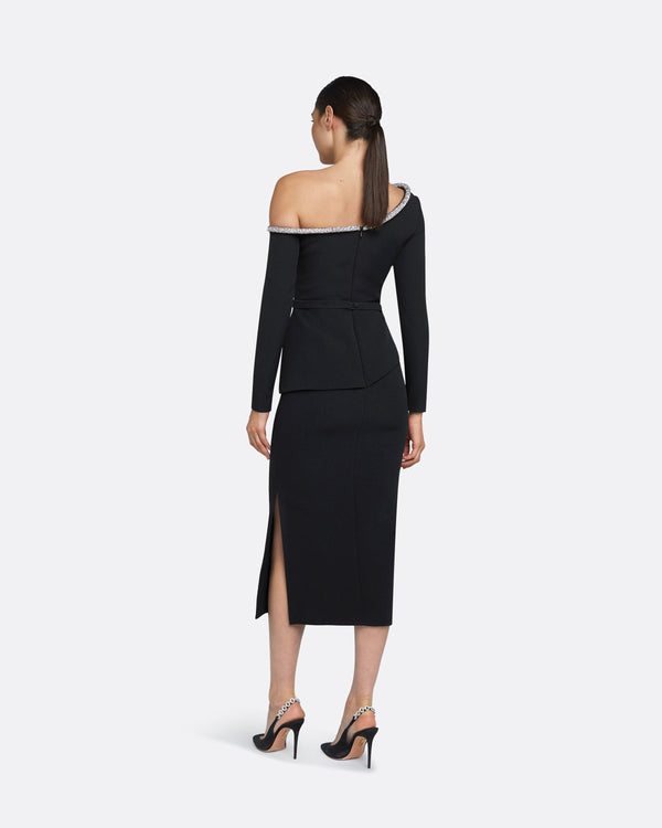 Safiyaa Constanza Black Embroidered Midi Dress