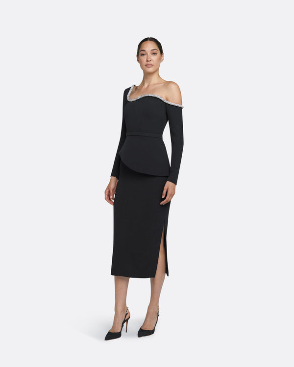 Safiyaa Constanza Black Embroidered Midi Dress
