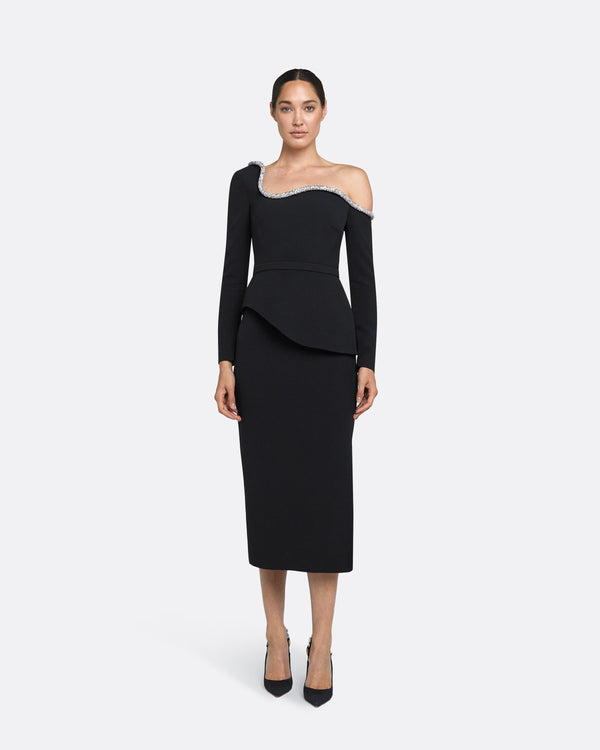 safiyaa Constanza Black Embroidered Midi Dress