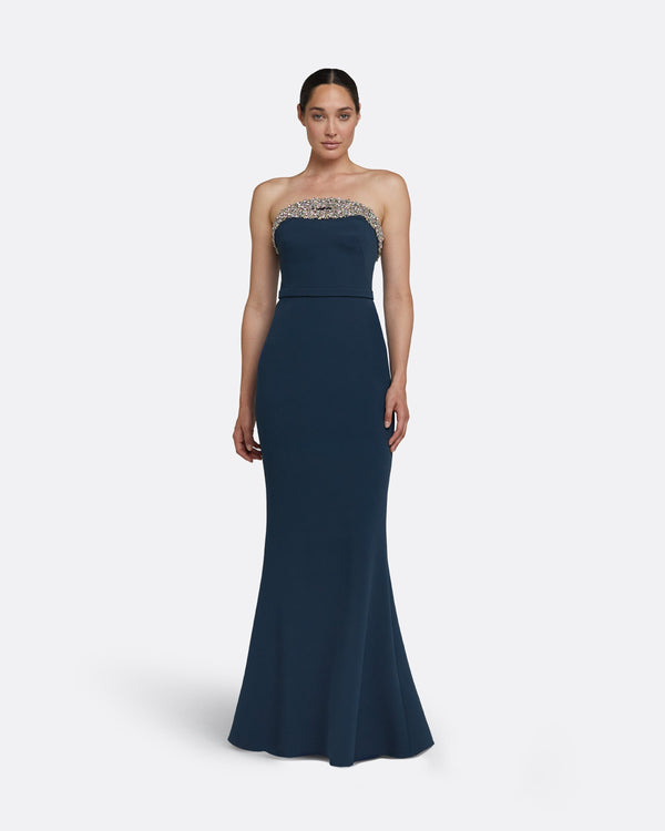 safiyaa Donatella Ink Blue Long Dress