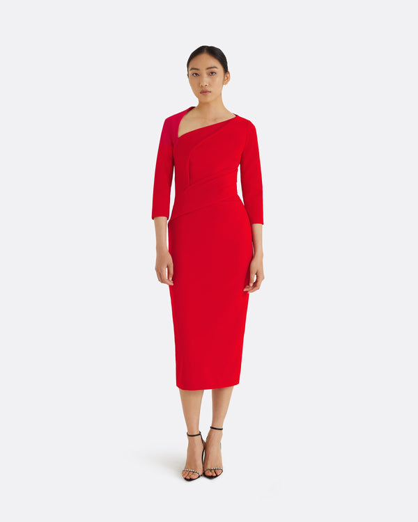 safiyaa Duan Cherry Red Midi Dress