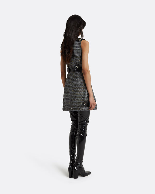 Safiyaa Ele Metallic Greyscale Short Dress