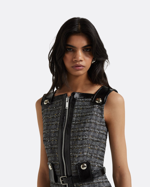 Safiyaa Ele Metallic Greyscale Short Dress