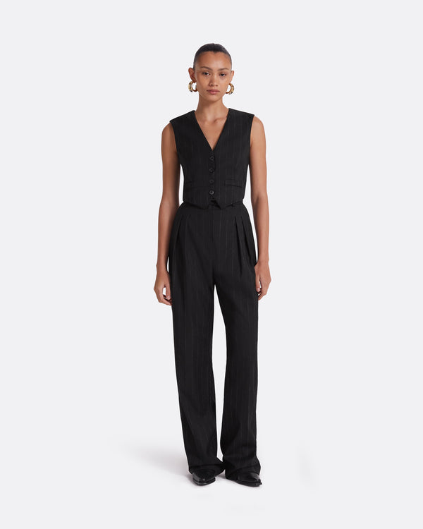 Safiyaa Ferna Black Pinstripe Trousers