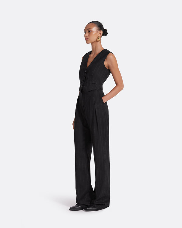 safiyaa Ferna Black Pinstripe Trousers