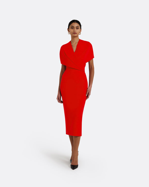 safiyaa Flora Cherry Red Midi Dress